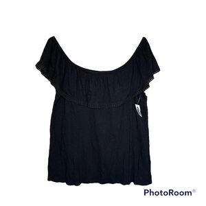 Old Navy Blouse Black Off The Shoulder Top Lace Trim Fairy Whimsy Goth Large